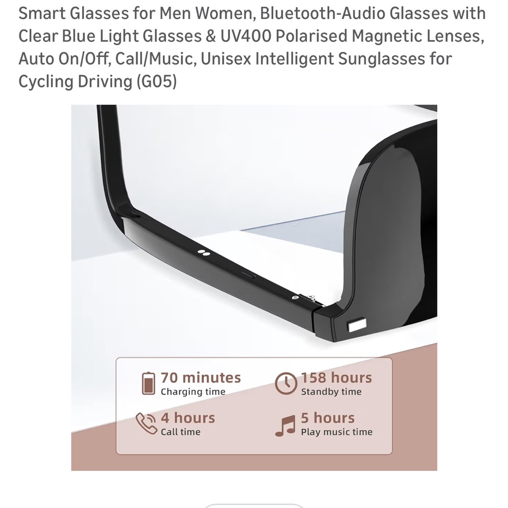 Smart Bluetooth Audio Glasses - Black - Picture 8 of 9